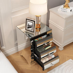 Baked Curved <b>Mirror</b> Modern Nightstand 3 Drawer Wood Bedside <b>Table</b> Chest Drawers Bedroom Small Spaces End <b>Table</b> Living Room OE - Product Image 3
