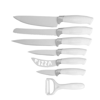 Ensemble de 7 couteaux de cuisine en acier inoxydable revêtu, manche en PP, couteau de chef, couteau à fruits, couteau à légumes, couteau à pizza avec éplucheur