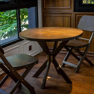 Ensemble <span class=keywords><strong>de</strong></span> <span class=keywords><strong>table</strong></span> et chaises pliantes en bois pour l'extérieur, design à bords ondulés, mobilier <span class=keywords><strong>de</strong></span> <span class=keywords><strong>jardin</strong></span>, patio, café, bistrot, décoration portable - Product Image 5