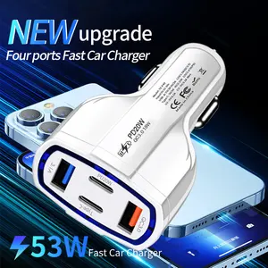 Premium Portable 38w 53w QC3.0 3 In 1 12v Car Usb C Charger Adapter Fast Charging Type C Multi 3 Usb Port Car Charger With Cable