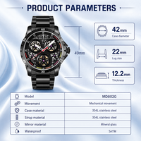 Montre mécanique pour homme en acier inoxydable 304L, directement de l'usine, avec fond transparent, aiguilles lumineuses et résistance à l'eau