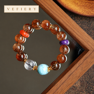 Bracelet de perles mélangées en quartz noir naturel, agate rouge, larimar et quartz clair pour femme - Vente en gros de bijoux - Product Image 4