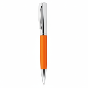 Penna a Sfera in Acciaio Inossidabile Cromato Bianco con Corpo Arancione e Logo Personalizzato, Larghezza di Scrittura 0.7mm-1.0mm, Penna Promozionale in Plastica - Product Image 2