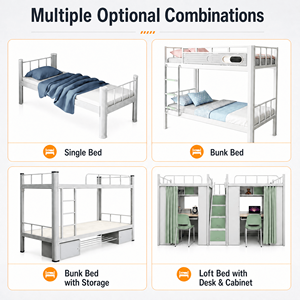 Strong Stable Full Over Full Steel Frame Bunk <strong>Bed</strong> With Integrated Storage Stairs <strong>Space</strong> <strong>Saver</strong> for Adult Apartment - Product Image 4