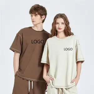 Tùy Chỉnh Áo Thun Nặng Cotton Tương Phản Khâu Trim T-Shirt Unisex Quá Khổ Crewneck Drop Vai Thời Trang Phố T-Shirts Cho Nam Giới