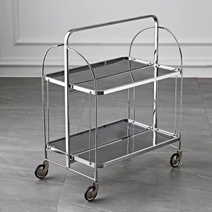 Carrito Doble Acrílico de Diseño Moderno, Funcional, con Base de Acero Inoxidable y Plástico, Plegable, Ecológico, para Sala de Estar, Diseño OEM/ODM - Product Image 4