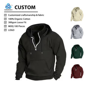 <span class=keywords><strong>Sweat</strong></span>-shirt décontracté à <span class=keywords><strong>capuche</strong></span> et demi-fermeture éclair avec logo personnalisé, style professionnel, idéal pour les trajets quotidiens - Product Image 1