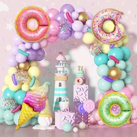 Kit d'arche de ballons rose et violet pastel en latex, thème beignets et crème glacée, pour la décoration de fête d'anniversaire de fille pour le premier anniversaire
