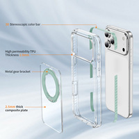 Coque de téléphone magnétique antichoc transparente en TPU souple avec support et dos rigide en PC pour iPhone 17 Pro Max