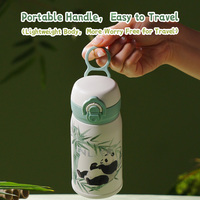 DILLER botol insulasi bambu portabel, cangkir vakum anti bocor, portabel, Stainless Steel, botol insulasi bambu, Panda 280ml