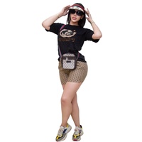 Conjunto de 2 Piezas de Verano para Mujer, Casual, con Bordado Estampado, 100% Algodón, Pantalones Cortos por Encima de la Rodilla y Manga Corta