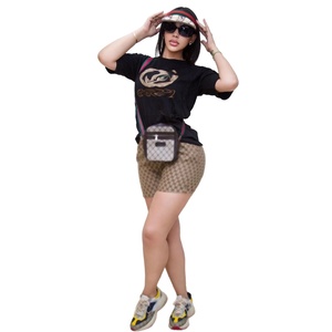 Fashion Casual Women's Summer Embroidery Printed 100% Cotton Above Knee Short Sleeved Shorts 2 Piece <b>Set</b> - Product Image 3