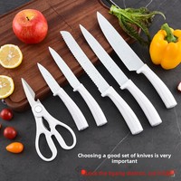 Ensemble de 7 couteaux de cuisine en acier inoxydable pour la maison avec bloc à couteaux blanc de luxe, couteaux de cuisine de luxe légers