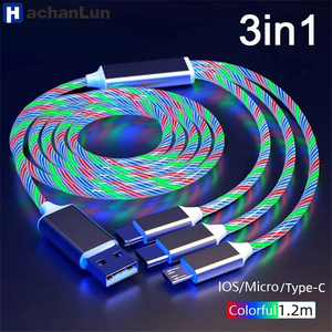 Kabel Pengisi Daya Cepat Bercahaya LED 3 in 1 dengan Konektor Tipe C dan USB untuk Aksesoris Ponsel iPhone - Product Image 3