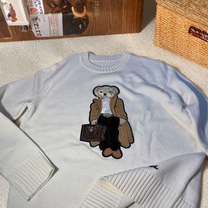 Suéter de Cachemira RL Raff con Cuello Redondo, Casual, Holgado, Elegante, con Patrón de Oso Bordado, para Mujer, Invierno - Product Image 3