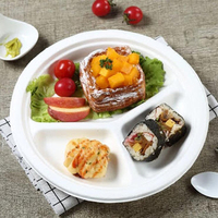 Assiettes jetables rondes biodégradables en pulpe de bagasse de canne à sucre pour fête d'anniversaire