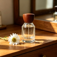 Flacon de parfum vide de luxe 30ml 50ml 100ml avec logo personnalisé, atomiseur en verre et bouchon en bois
