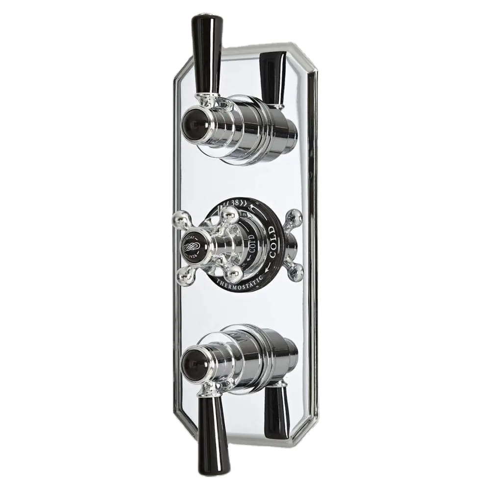 Traditionelles verdecktes Thermostatmischer-Dusch ventil mit drei Umlenkern und 3 Ausgängen in Chrom und Schwarz