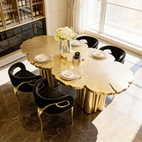 Table à manger moderne de luxe en acier inoxydable doré, design unique, forme de villa, banquet, restaurant, table basse, mobilier 8 places