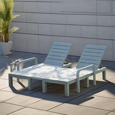 Double PP plastic garden sun lounger daybed for resort and villa poolside projects