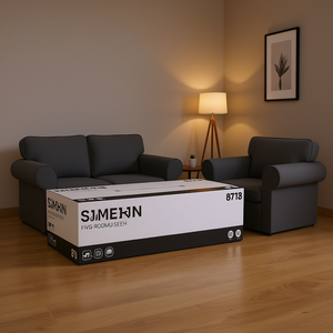 Set Divano a 2 Pezzi in Tessuto Grigio Scuro per Soggiorno, Moderno con Cuscini Imbottiti e Braccioli Arrotolati - Product Image 2