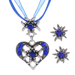 Vente en gros - Collier et boucles d'oreilles avec pendentif en forme de cœur Edelweiss pour femmes - <span class=keywords><strong>Bijoux</strong></span> vintage bavarois pour le festival d'Oktoberfest - Product Image 3
