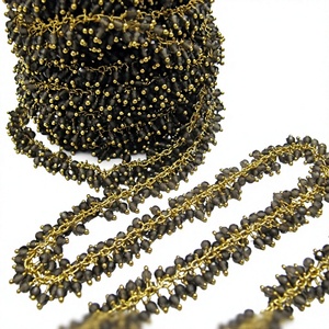Natural Smoky Quartz 2.5mm RondelleCluster <b>Rosary</b> Chain Dangling Wire Wrapped Grape Chain - Product Image 1