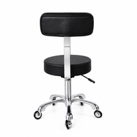 Tabouret de barbier réglable en hauteur avec dossier, tabouret de salon rembourré noir avec levier de réglage, base en alliage d'aluminium, siège pivotant
