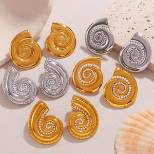 Spiral Imitation Pearl <b>Earrings</b> 18K Gold Plated Stainless Steel Studs For Women Fashion <b>Dangle</b> Jewelry - Product Image 2