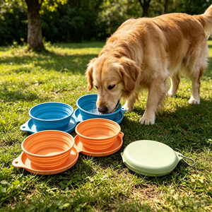OEM ODM Folding <b>Cat</b> Dog Food Bowl Collapsible Dog <b>Feeder</b> Double Bowl for Pet Travel Water Bottle Double Dog Bowl - Product Image 2