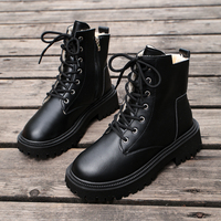 Bottes à plateforme pour femmes, à lacets, à fermeture éclair, à semelle épaisse, bout rond, en cuir PU, style combat, noir crème, automne