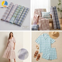 Tissu à carreaux teint en fil avec jacquard floral dissimulé, matière légère en mélange de coton à carreaux pour chemises, robes et chemisiers pour femmes