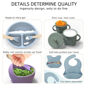 Ensemble de 12 assiettes et bols en silicone à ventouse pour bébé, vaisselle incassable de haute qualité avec motifs de dessins animés pour enfants - Product Image 4