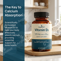 AegleWell Vitamine D3 Haute Concentration en Capsules Molles, Formule Facilement Absorbable pour une Utilisation Stable du Calcium, Bien-être Osseux pour Hommes et Femmes