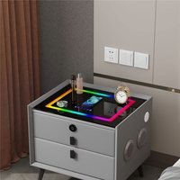 Table de chevet intelligente RGB, sept couleurs, chargeur sans fil, haut-parleur, rangement, tiroir, lumière LED, verrouillage par empreinte digitale