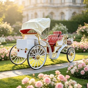 Voiture électrique à deux places, blanche et dorée, avec auvent incurvé, pour transport touristique, mariages et centres de villégiature. - Product Image 1