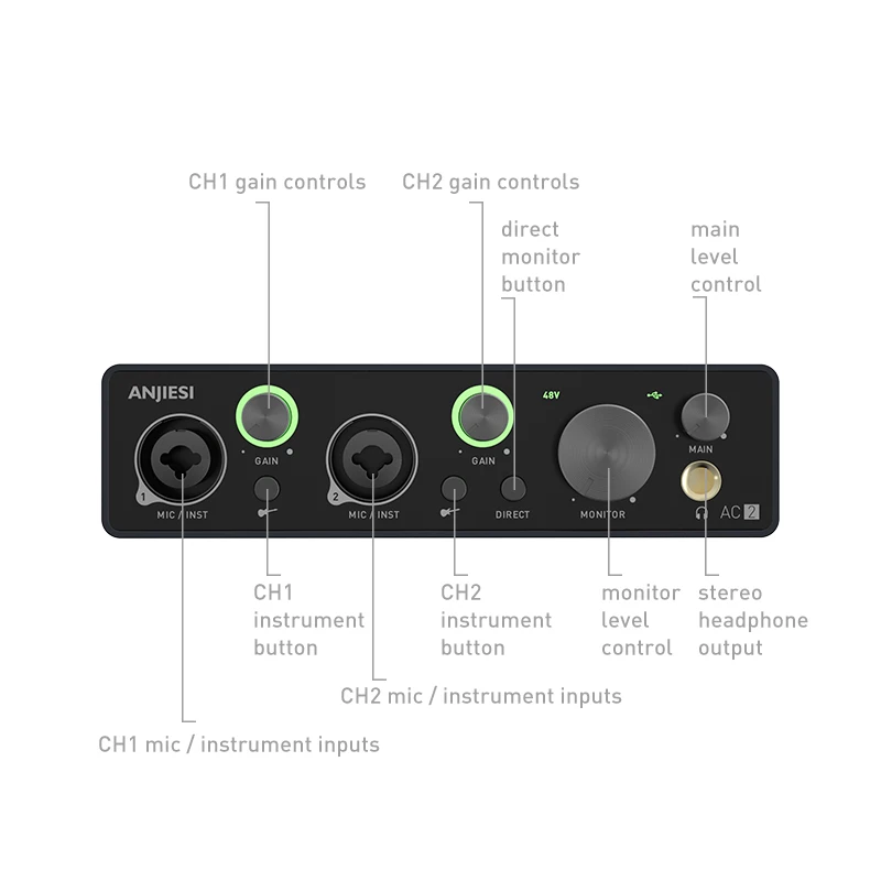 ANJIESI OEM pro streaming laptop audio mixer recording studio portable mic usb sound card