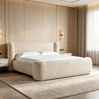 Lit double en tissu simple italien, style nordique crème, luxe léger, rembourré, confortable, design moderne, pour chambre à coucher