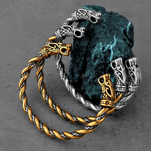 <span class=keywords><strong>Pulsera</strong></span> Vikinga Doble Cabeza Dragon Hombre Acero Titanio Nordico Vintage Abierto Brazalete Pulido Joyeria Al Por Mayor Regalo - Product Image 2