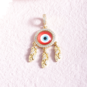 Colgantes de Pluma Dorada con Ojos Malvados Multicolor de Latón Esmaltado Bañado en Oro de 18K al por Mayor para Fabricación de Collares y Regalos - Product Image 5