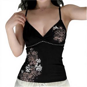 Top Corto de Punto Transpirable con Estampado Vintage, Estilo Y2K, Ropa de Calle Informal, Top Sexy con Cuello en V, Moda Femenina 2025, Camisola Corta - Product Image 4