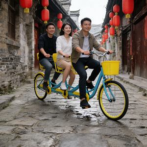 Bicicletta a Tre Posti Personalizzabile in Offerta, Resistente <span class=keywords><strong>Bici</strong></span> <span class=keywords><strong>Tandem</strong></span> per Passeggiate all'Aperto, Visite ai Parchi, Tour Cittadini e Divertimento - Product Image 2