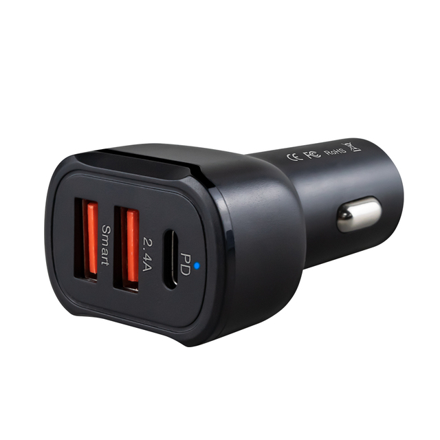 New Arrival 3 Ports USB C PD 18W + 2.4A Smart Type C Car Charger with OTP Protection for Mobile Phone Charger Tablet