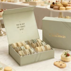 Boîtes cadeaux en papier de luxe pour macarons au chocolat, fabrication artisanale, fermeture magnétique, carton rigide, qualité alimentaire, avec séparateurs - Product Image 3