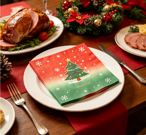 Serviettes jetables imprimées avec un motif d'arbre <span class=keywords><strong>de</strong></span> Noël dégradé rouge et vert à 3 plis, décoration <span class=keywords><strong>de</strong></span> <span class=keywords><strong>table</strong></span> pour fête <span class=keywords><strong>de</strong></span> Noël - Product Image 3