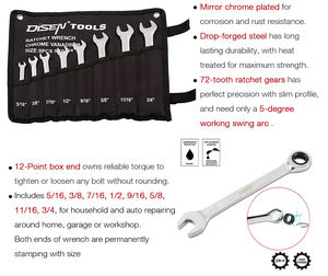 Jeu de 8 clés à cliquet Disen en acier CRV-Outils de bricolage robustes personnalisables OEM - Product Image 2