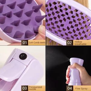 Set di 4 Spazzole Districanti Viola per Capelli con Nebulizzatore e Spazzola Lisciante in Silicone per Massaggio del Cuoio Capelluto - Product Image 3