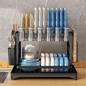 Support de cuisine multifonctionnel en plastique à deux niveaux <span class=keywords><strong>Filtre</strong></span> à <span class=keywords><strong>eau</strong></span> de comptoir pour évier, bol, baguettes, plateau de rangement - Product Image 4