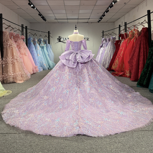 Robe de bal Quinceanera en tulle avec perles lilas brillantes 8522, avec nœud - Product Image 4