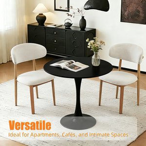 Modern Round Dining <b>Table</b> Black MDF Top Iron Matte Base Mid Century Design - Product Image 4